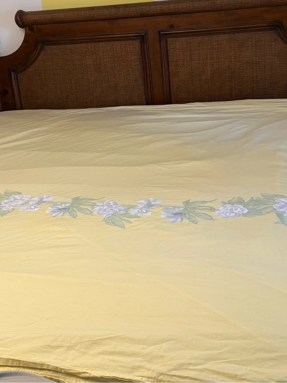 Yves Delorme Queen Duvet Jacinth Yellow Floral Swag Vintage French Cotton EUC